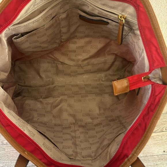 Michael Kors Red Nylon & Tan Leather Trim Tote - Picture 10 of 15